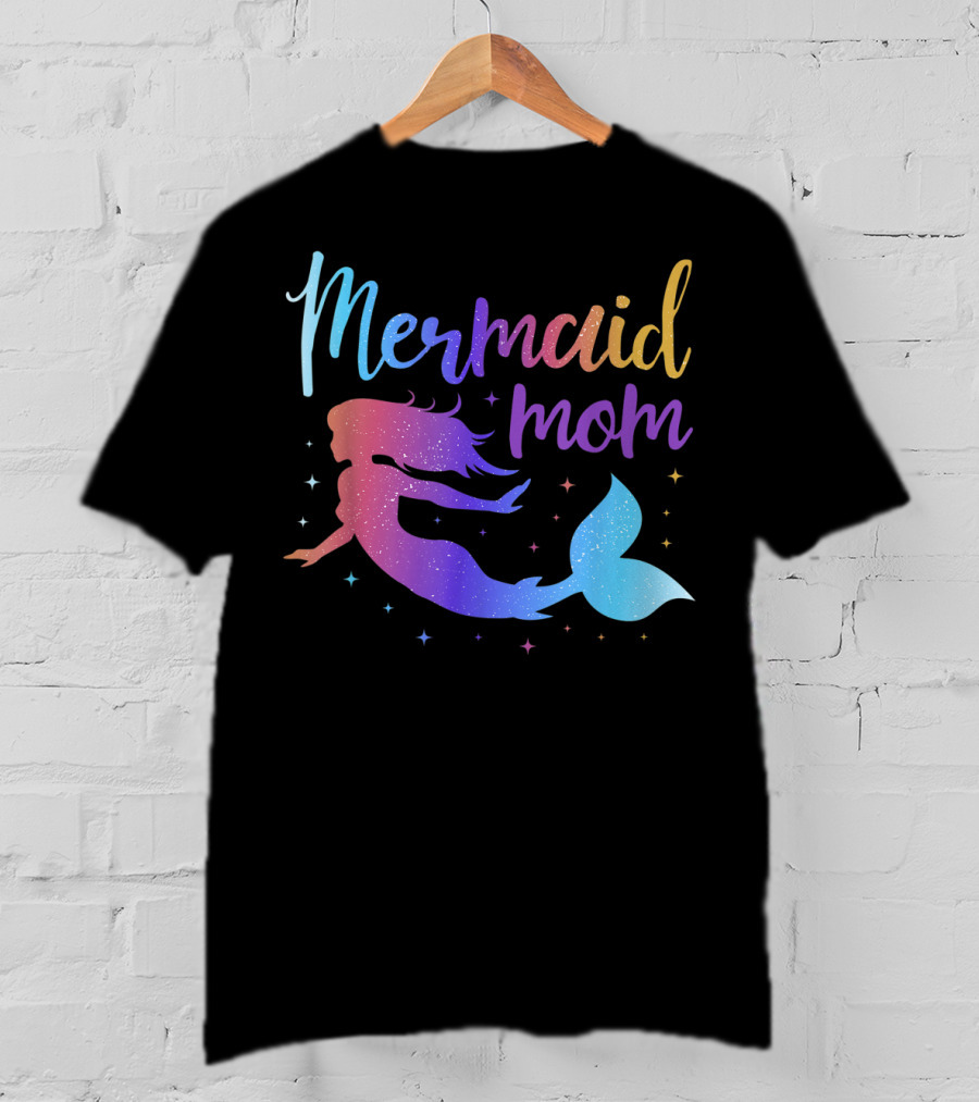 Mermaid Mom Rainbow Silhouette Birthday Party Matching T-Shirt