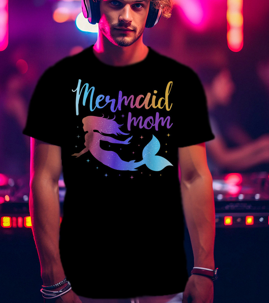 Mermaid Mom Rainbow Silhouette Birthday Party Matching T-Shirt