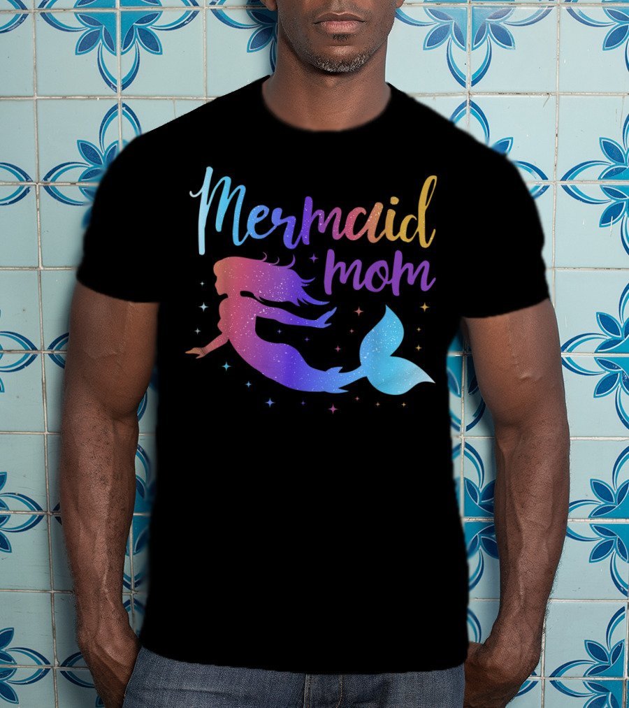 Mermaid Mom Rainbow Silhouette Birthday Party Matching T-Shirt