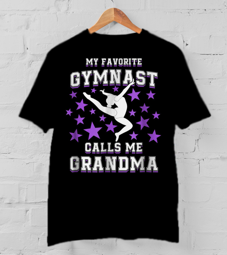 My Favorite Gymnast Calls Me Grandma Gymnast Star Pattern Leaping T-Shirt