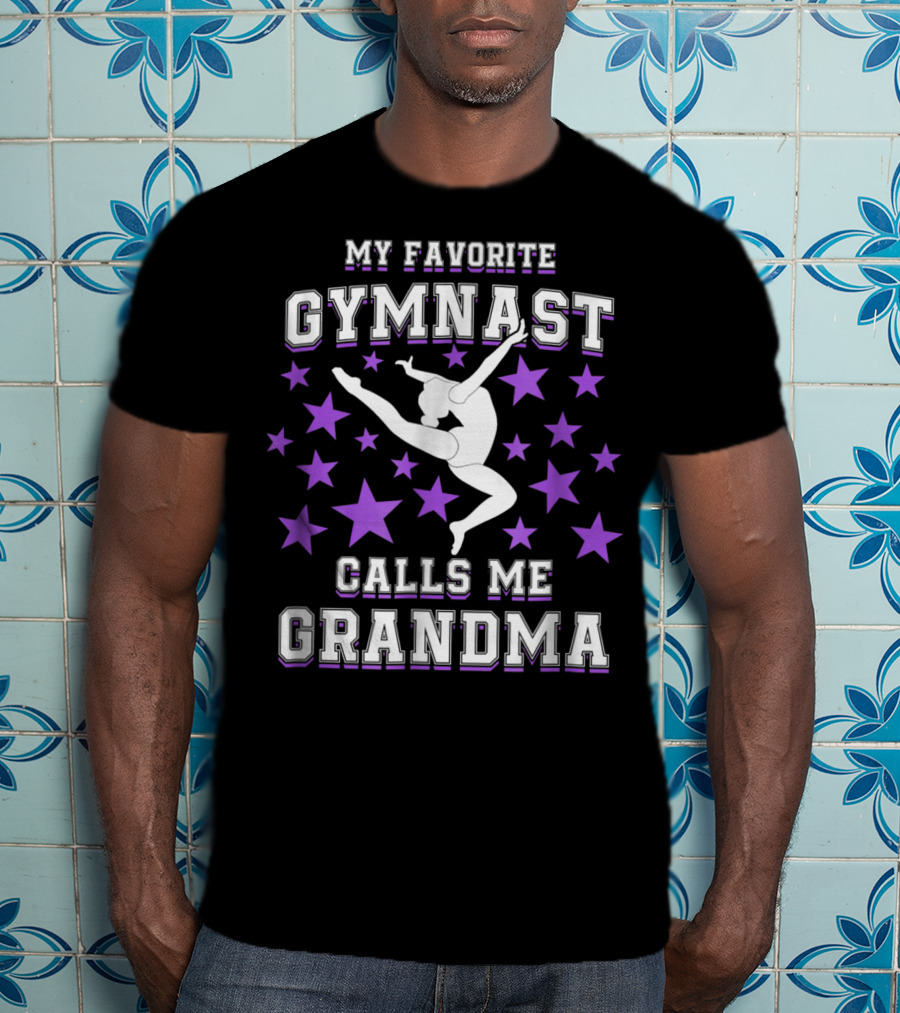 My Favorite Gymnast Calls Me Grandma Gymnast Star Pattern Leaping T-Shirt