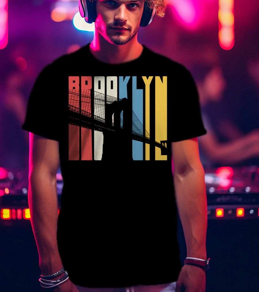 Brooklyn Bridge New York City Red Blue Yellow T-Shirt