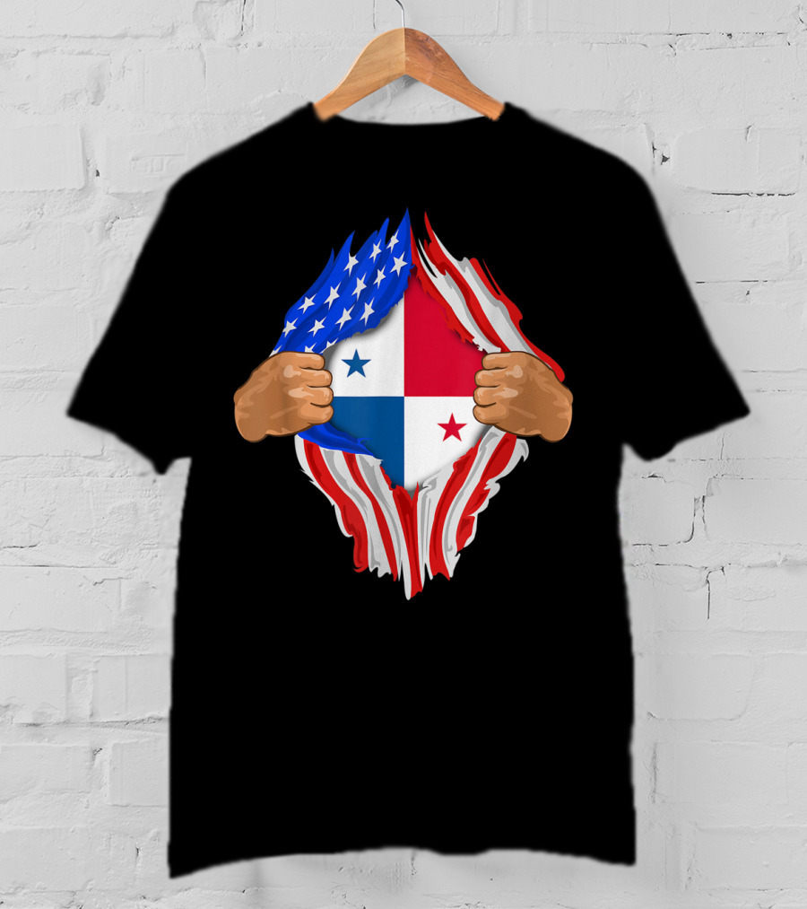 Panamanian Blood Inside Me American Flag Panama Flag Tear T-Shirt