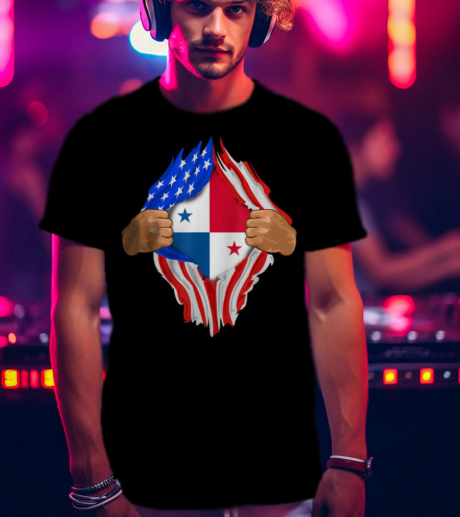 Panamanian Blood Inside Me American Flag Panama Flag Tear T-Shirt