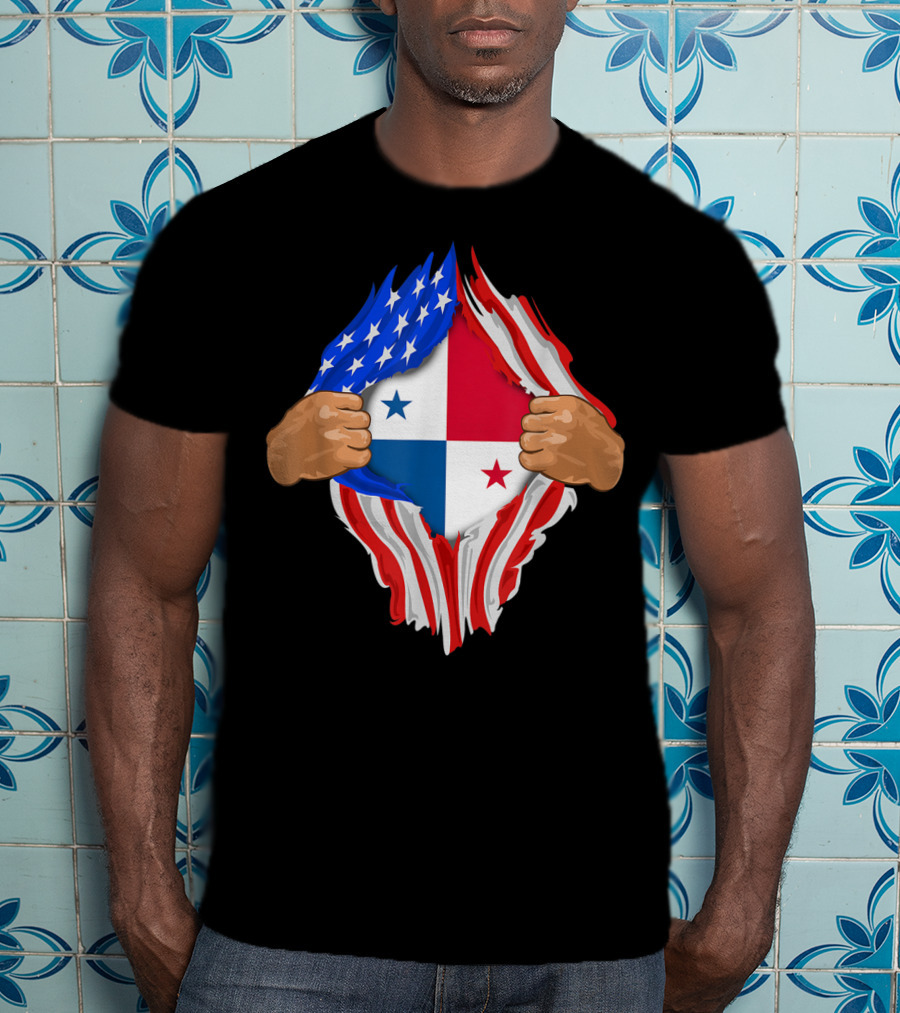 Panamanian Blood Inside Me American Flag Panama Flag Tear T-Shirt