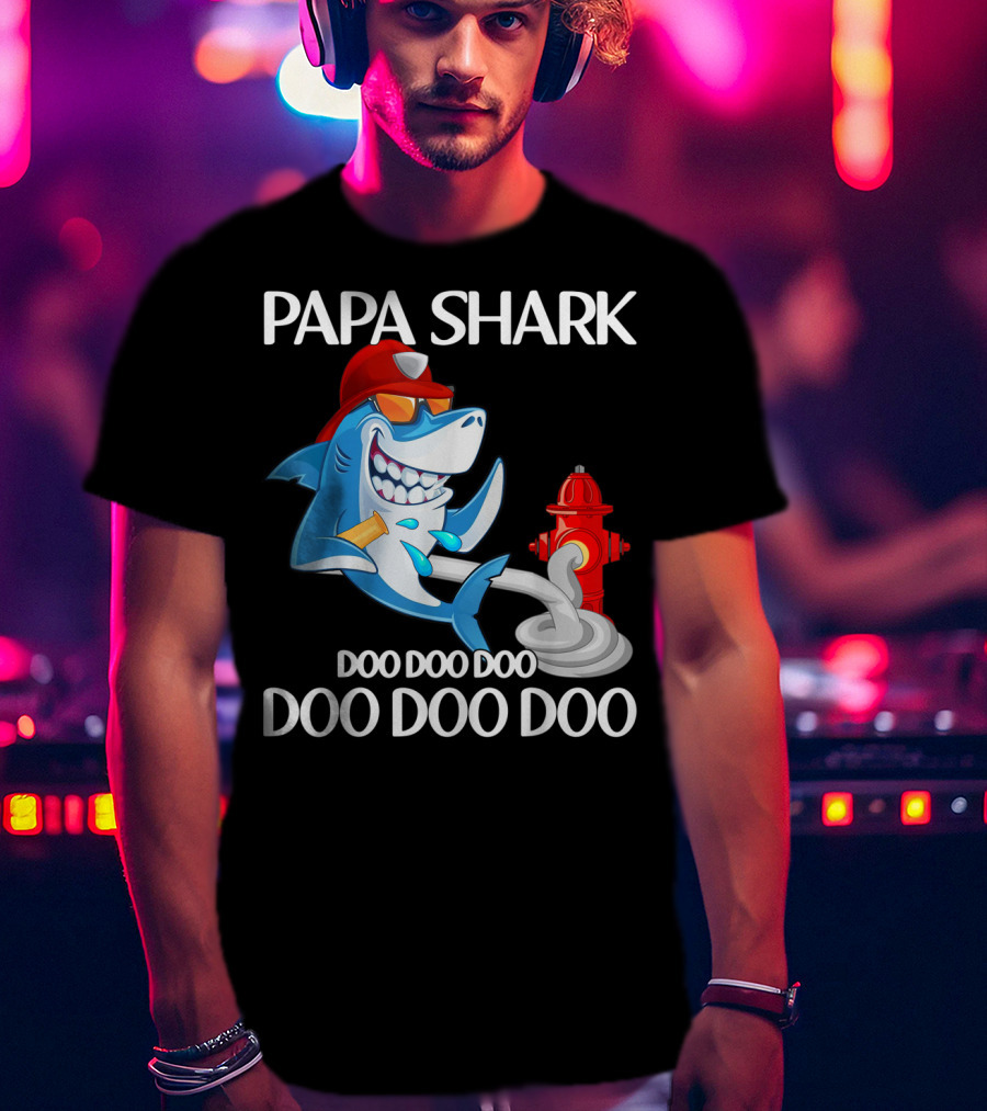Papa Shark Doo Doo Doo Firefighter Father's Day Fun T-Shirt
