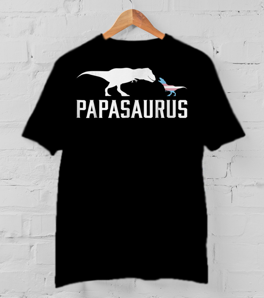 Papasaurus Transgender Flag T-Rex And Baby Dinosaurs T-Shirt