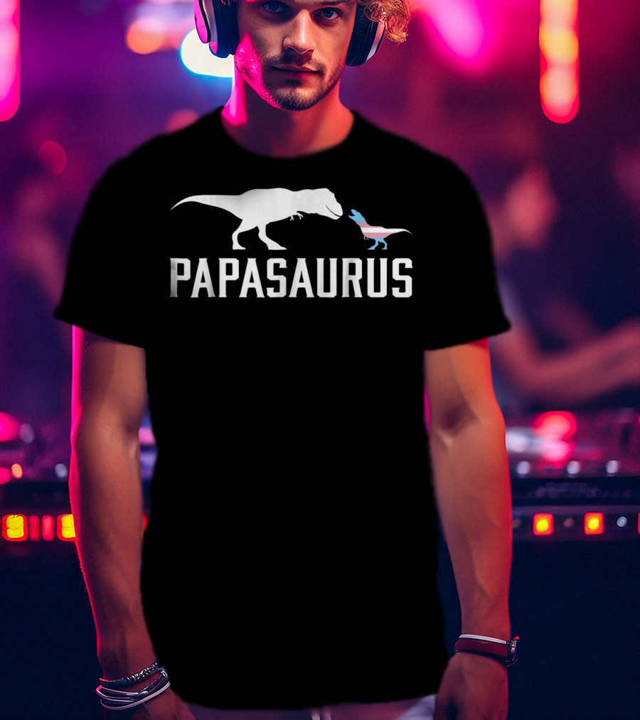 Papasaurus Transgender Flag T-Rex And Baby Dinosaurs T-Shirt