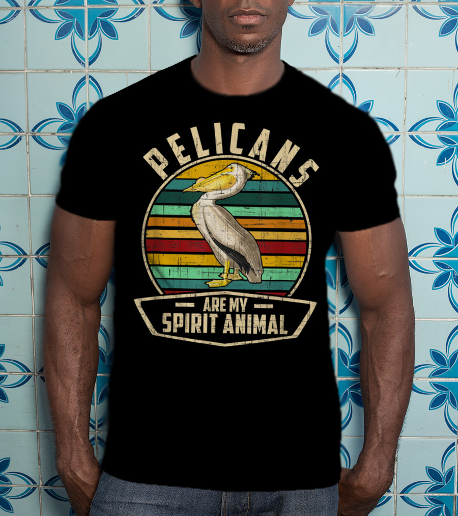 Pelicans Are My Spirit Animal Vintage Style Retro Stripes T-Shirt