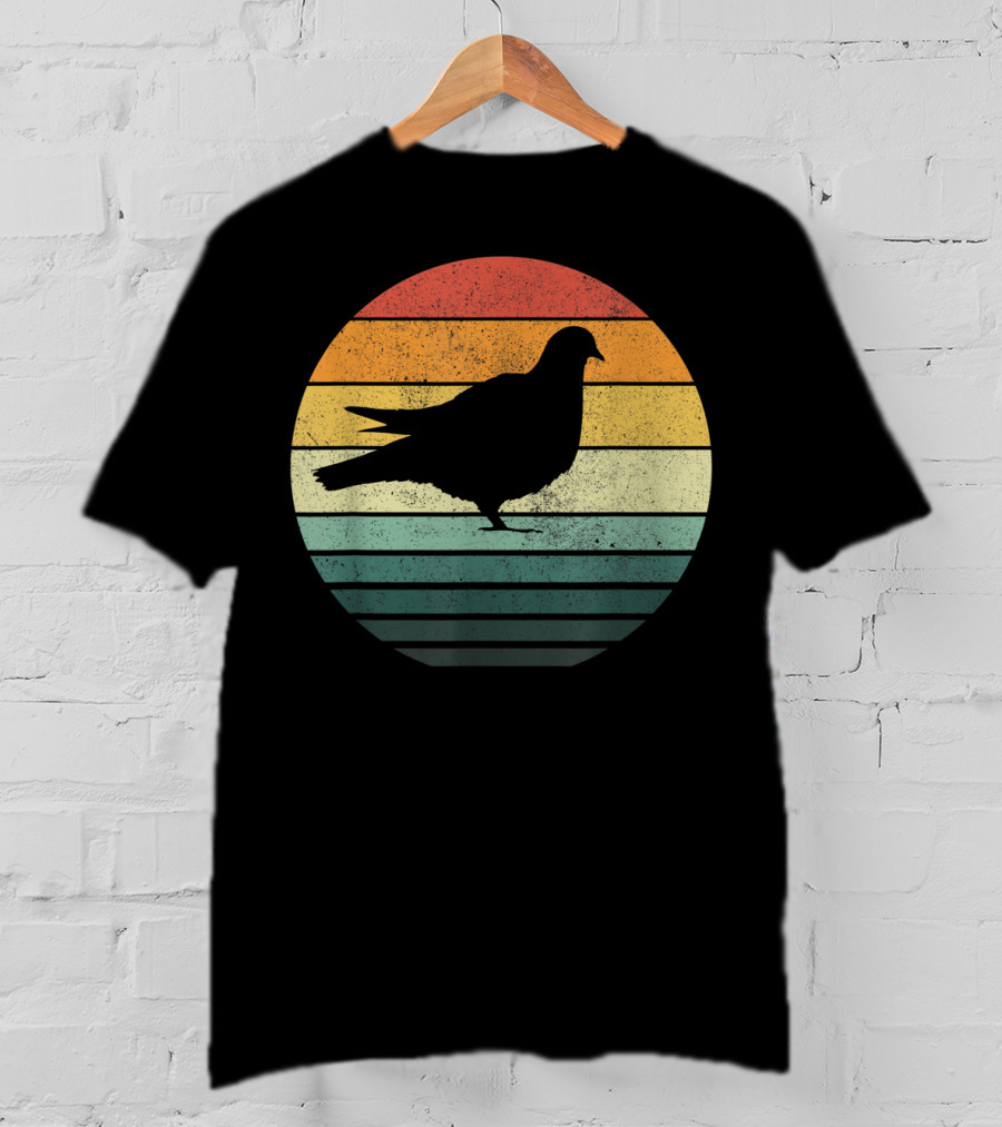 Pigeon Silhouette Vintage 70s Sunset Animal Natur Retro T-Shirt