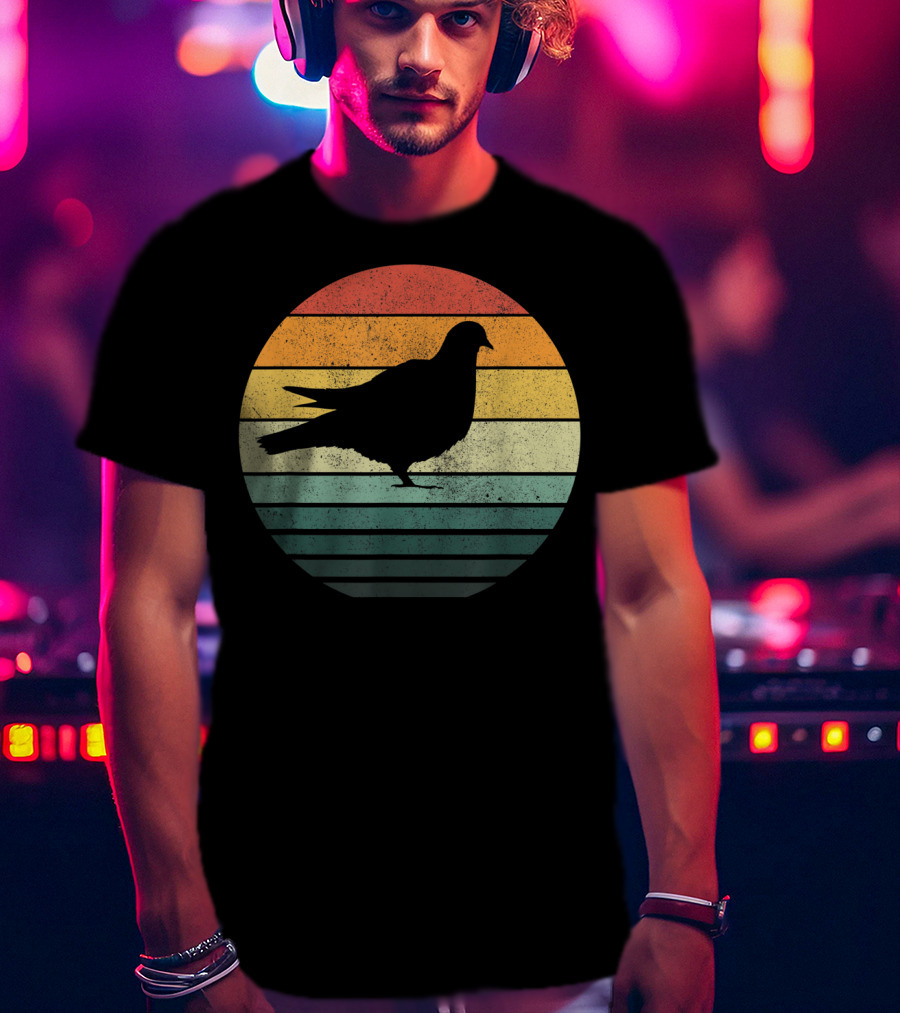 Pigeon Silhouette Vintage 70s Sunset Animal Natur Retro T-Shirt