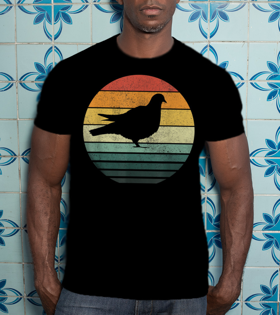 Pigeon Silhouette Vintage 70s Sunset Animal Natur Retro T-Shirt
