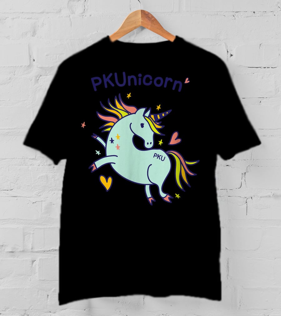 PKUnicorn PKU Awareness Cute Unicorn With Hearts And Stars T-Shirt