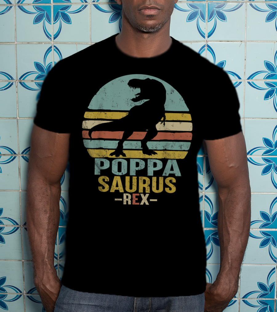 Poppasaurus Rex Retro Dinosaur Silhouette Poppa Saurus T-Shirt