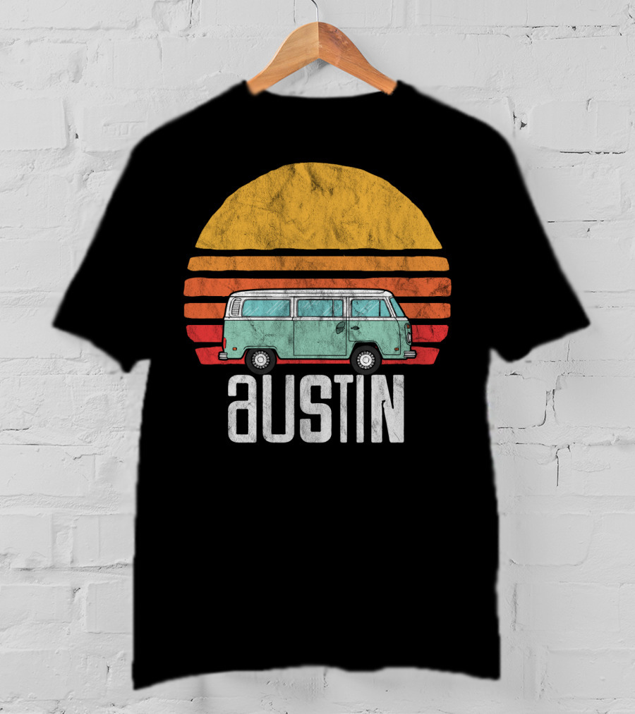 Retro Austin Texas Hippie Van Sunset Beach Bum Surfer T-Shirt