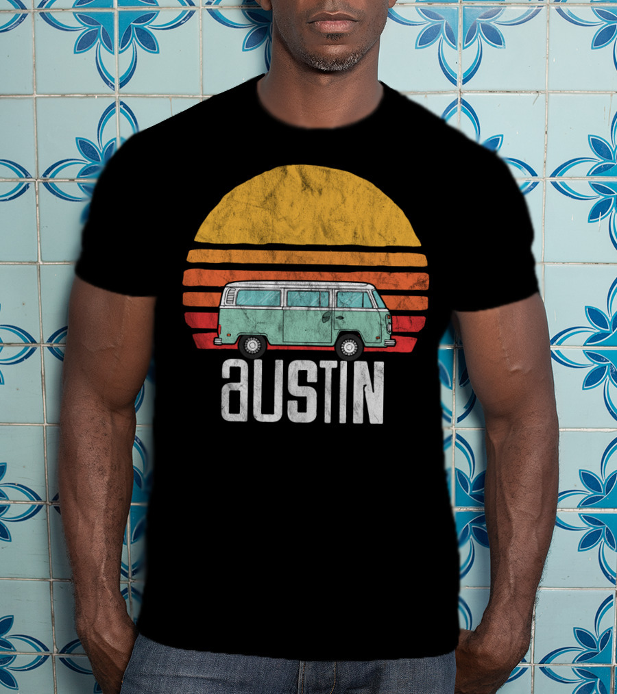 Retro Austin Texas Hippie Van Sunset Beach Bum Surfer T-Shirt