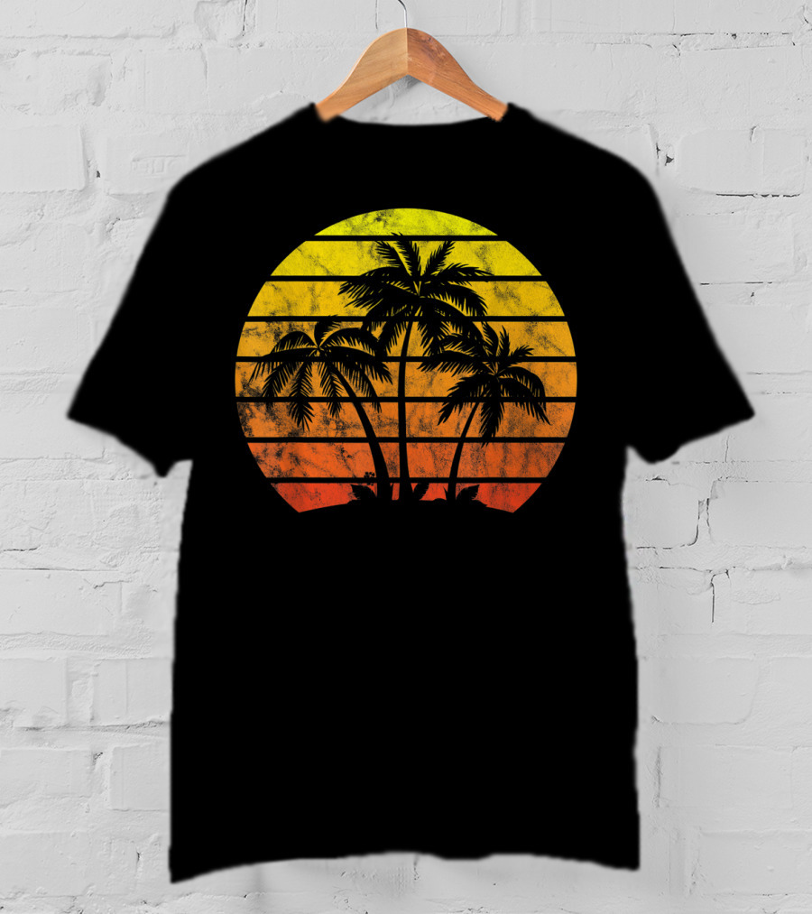 Retro Vintage Sunset Coco Palm Tree Tropica T-Shirt