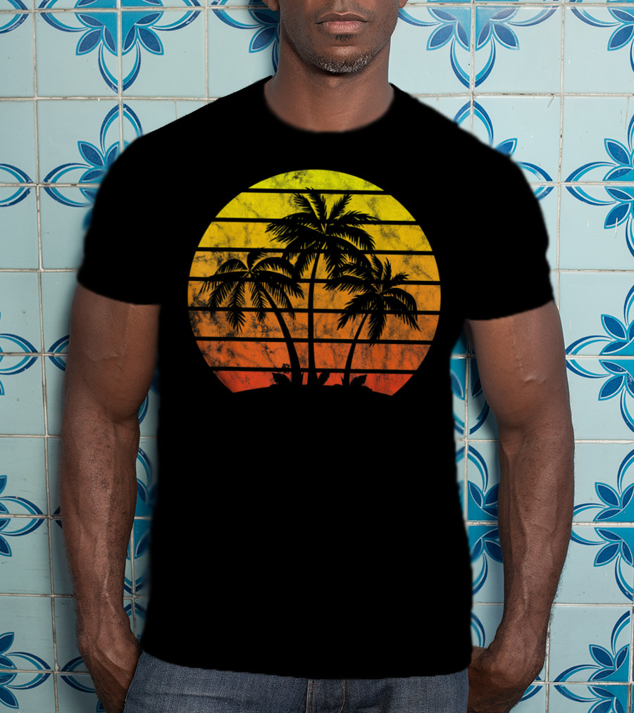 Retro Vintage Sunset Coco Palm Tree Tropica T-Shirt