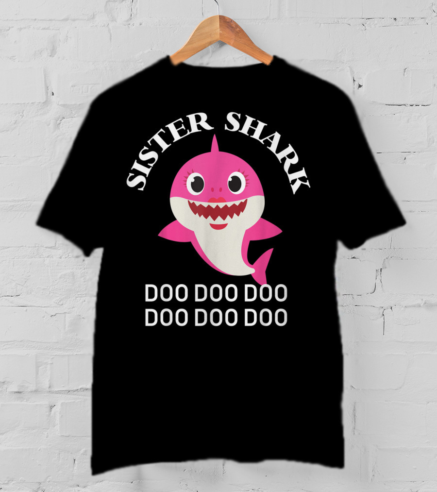Sister Shark Doo Doo Doo Doo Doo Doo Pink Cartoon Family Shark T-Shirt
