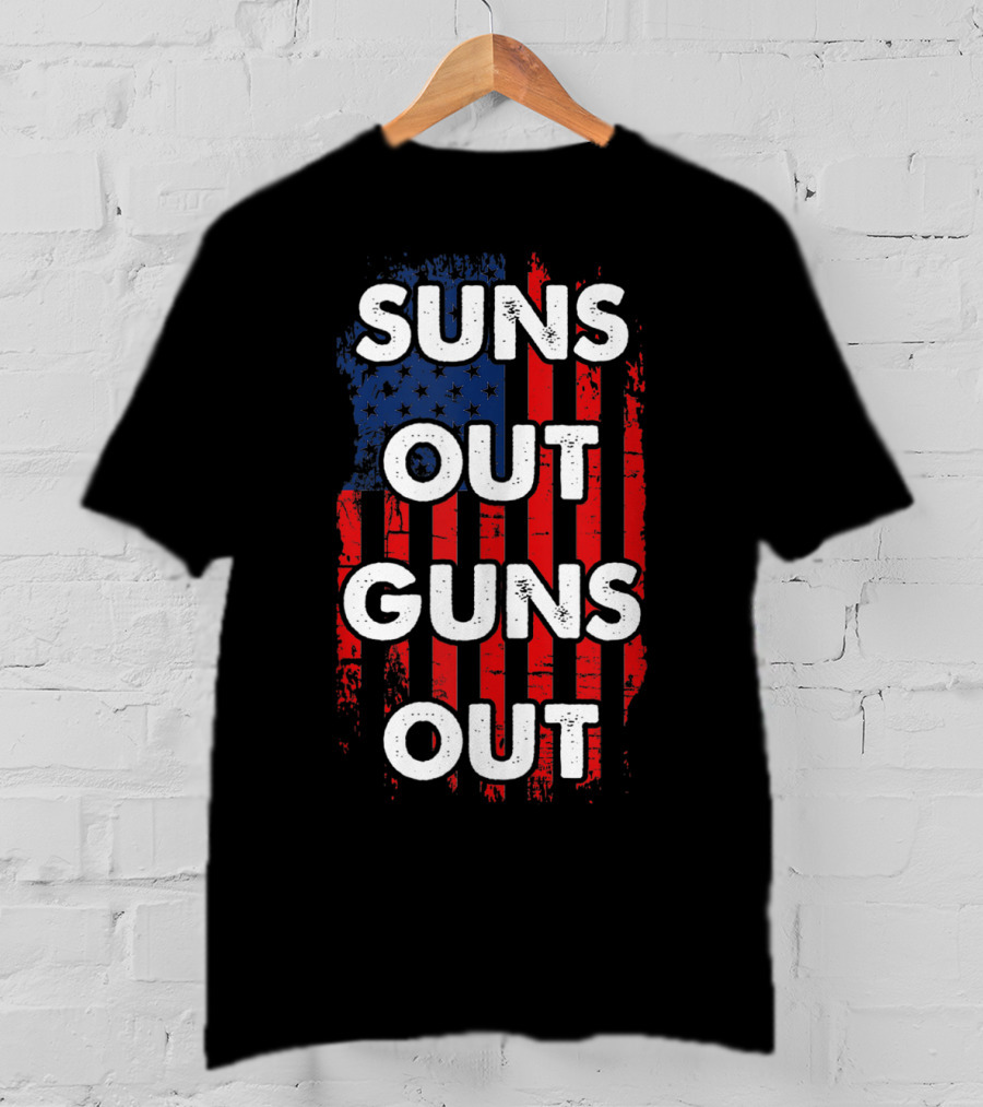 Suns Out Guns Out American USA Flag Sunsout Patriotic Red White Blue T-Shirt