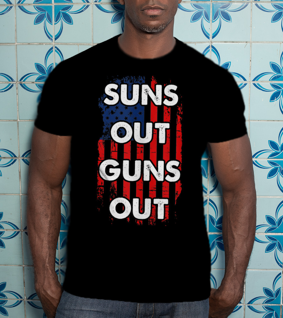 Suns Out Guns Out American USA Flag Sunsout Patriotic Red White Blue T-Shirt