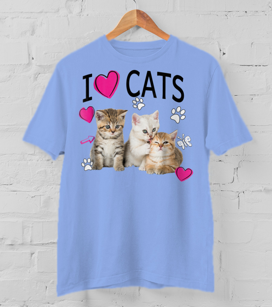I Love Cats Kittens Hearts And Paws T-Shirt