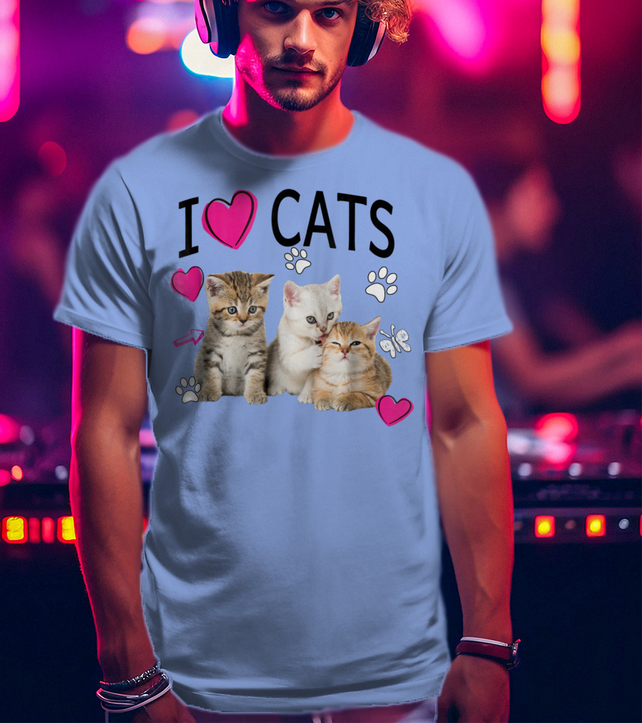 I Love Cats Kittens Hearts And Paws T-Shirt
