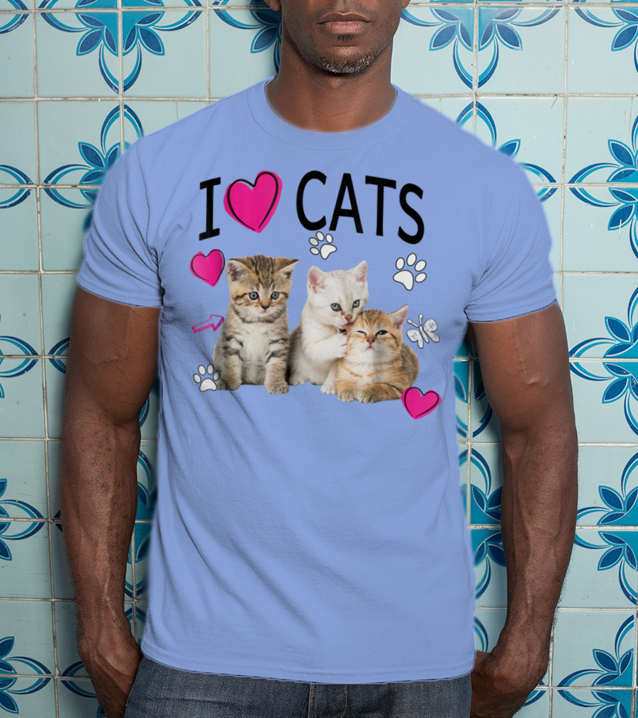 I Love Cats Kittens Hearts And Paws T-Shirt