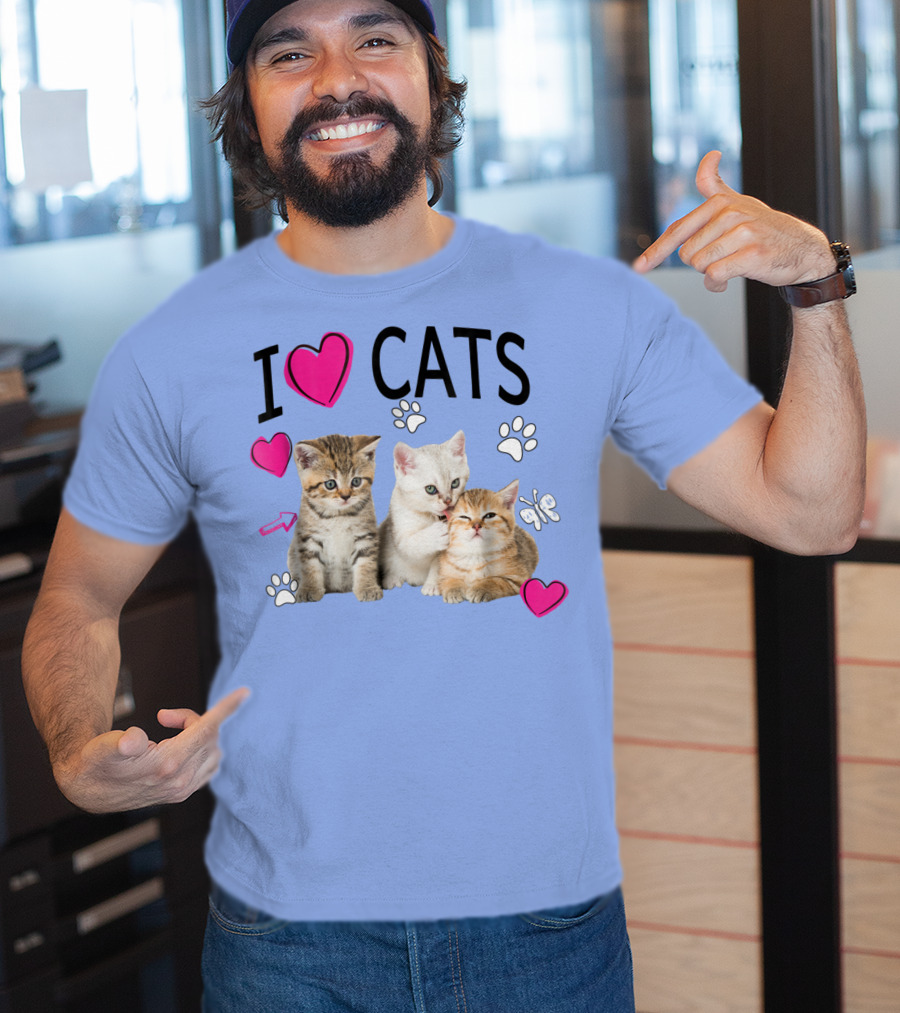 I Love Cats Kittens Hearts And Paws T-Shirt