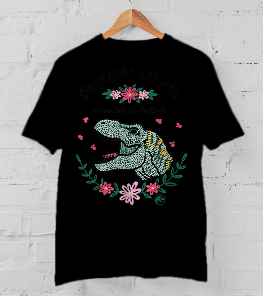 Jurassic Park Dinosaurs Eat Man Woman Inherits The Earth T-Rex Floral T-Shirt