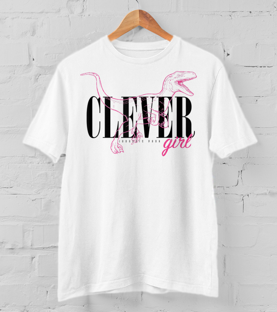 Jurassic Park Clever Girl Neon Pink Raptor Outline T-Shirt