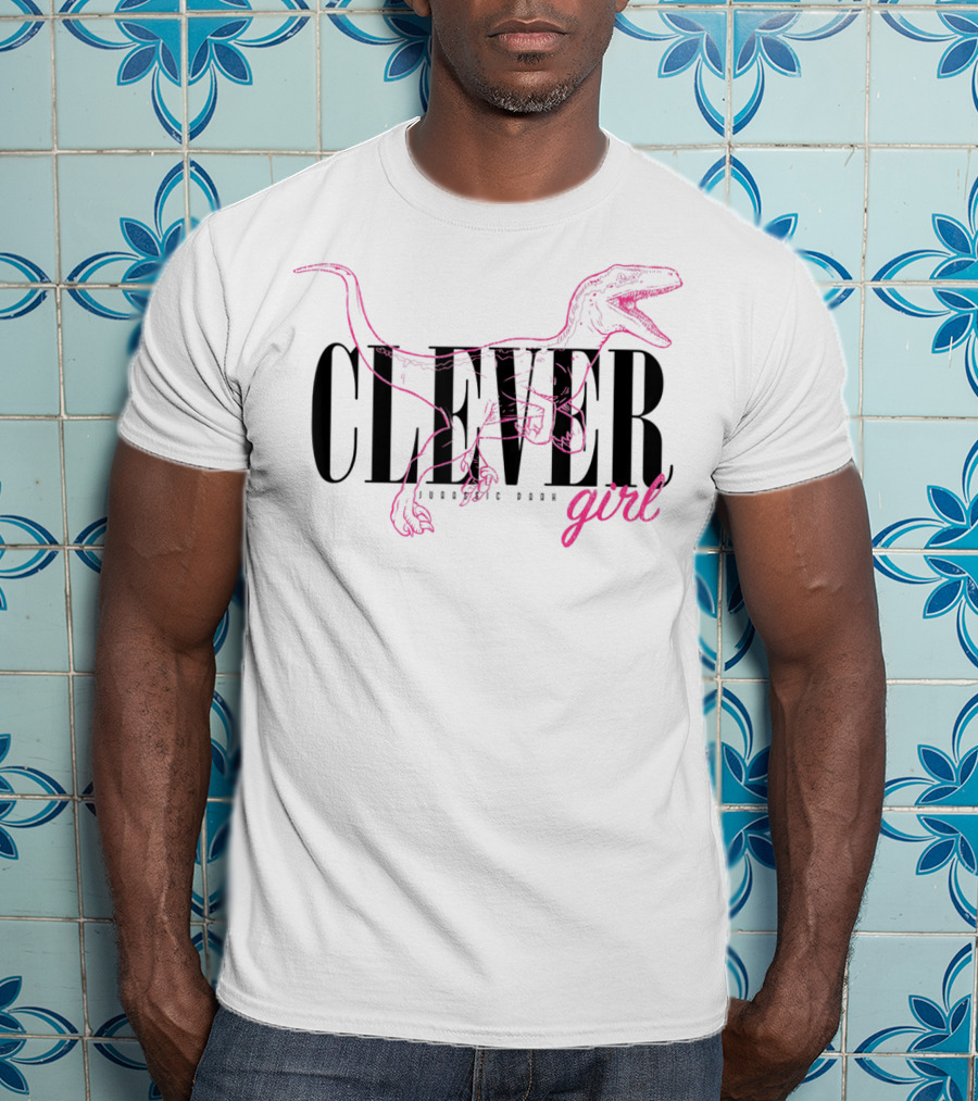 Jurassic Park Clever Girl Neon Pink Raptor Outline T-Shirt