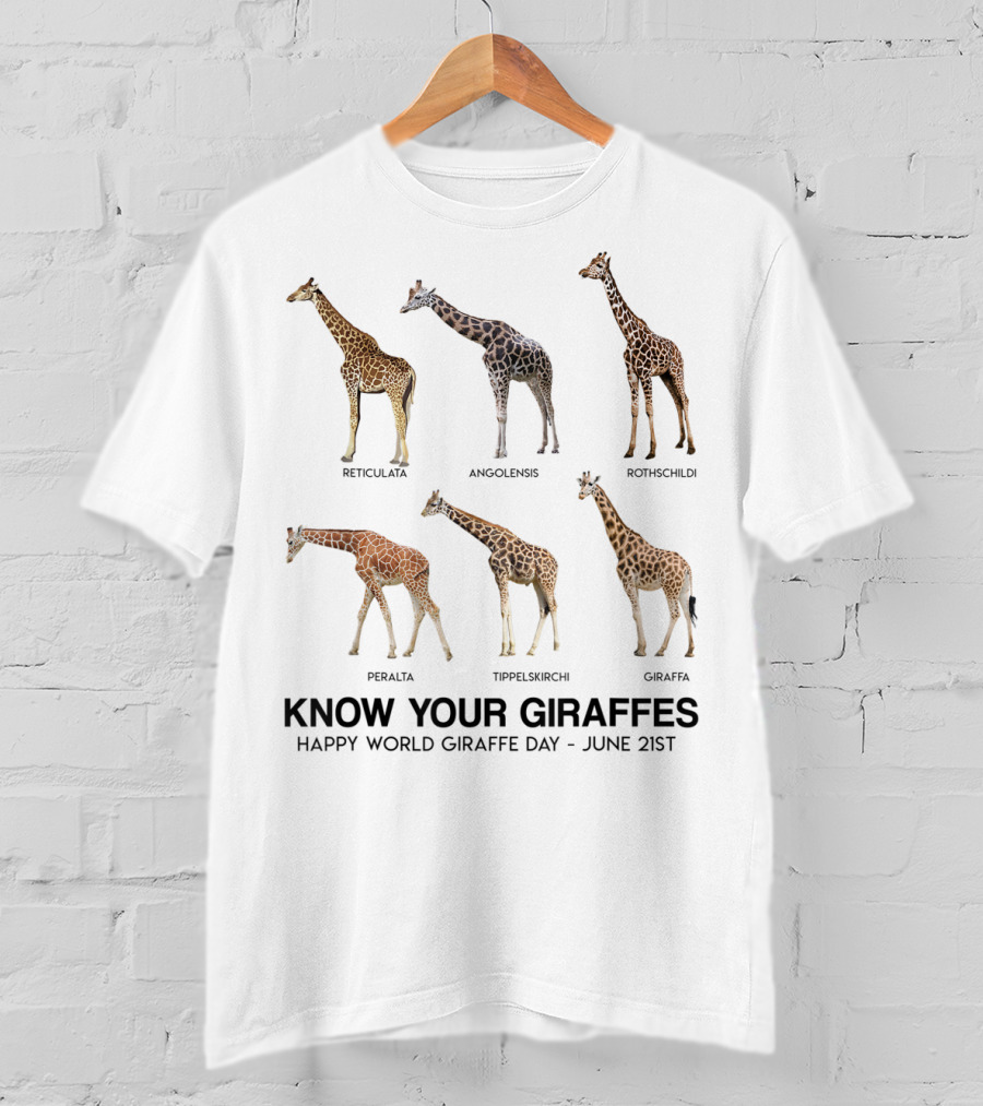 Know Your Giraffes Reticulated Masai Rothschild Peralta Angolan Giraffa Happy World Giraffe Day June 21st T-Shirt