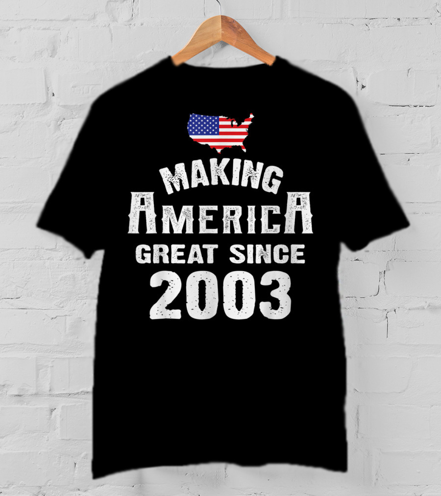 Making America Great Since 2003 16th Year Old 16 USA Flag Map T-Shirt