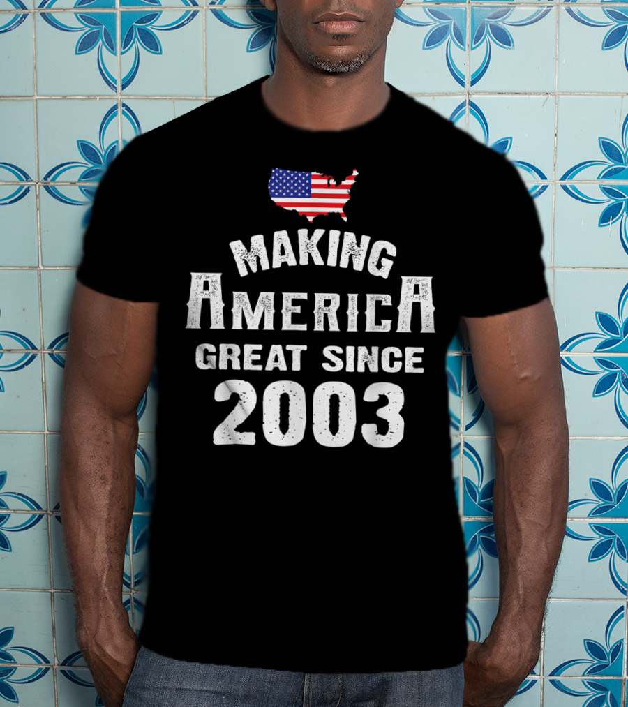 Making America Great Since 2003 16th Year Old 16 USA Flag Map T-Shirt