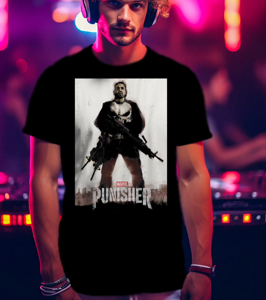 Marvel The Punisher Frank Castle One Man Army Standing With Weapons And Skull Emblem T-Shirt