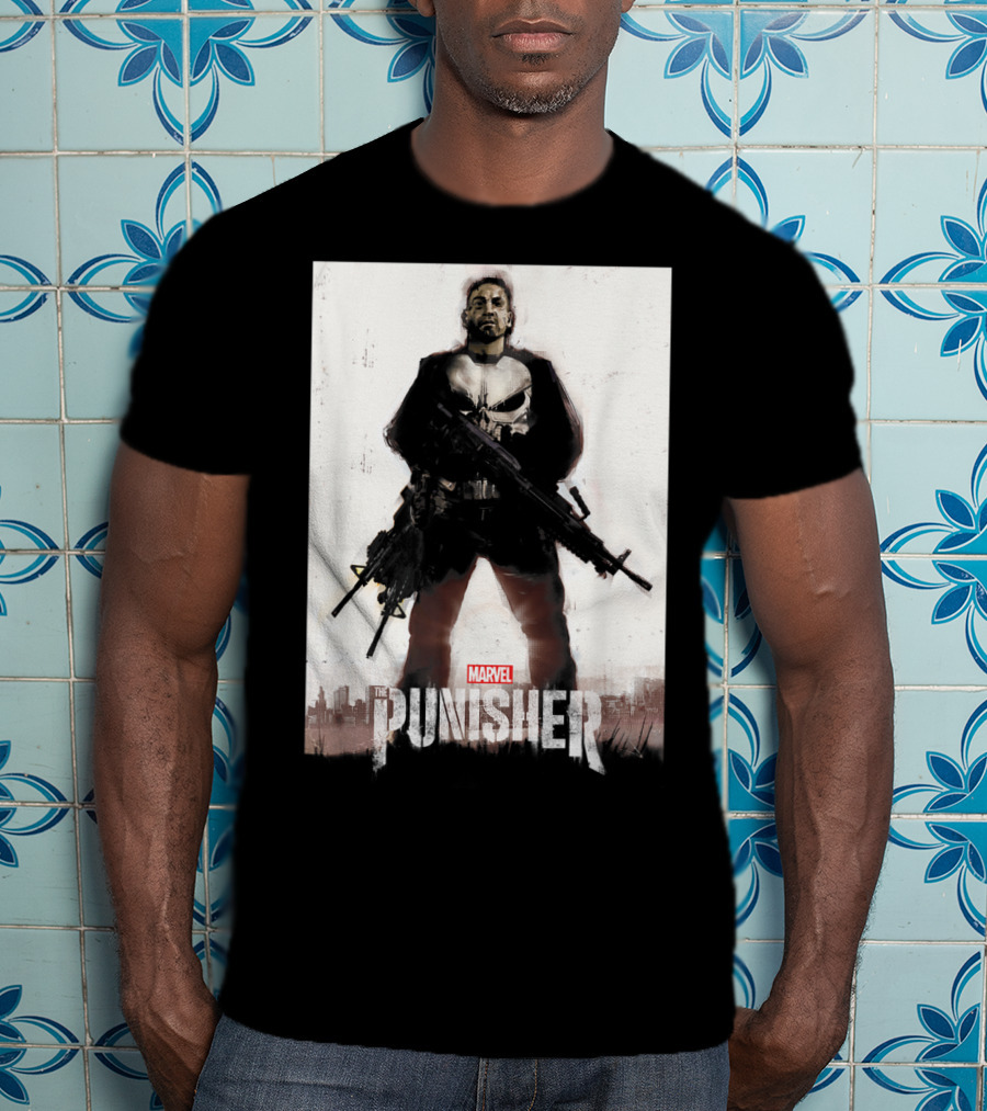Marvel The Punisher Frank Castle One Man Army Standing With Weapons And Skull Emblem T-Shirt
