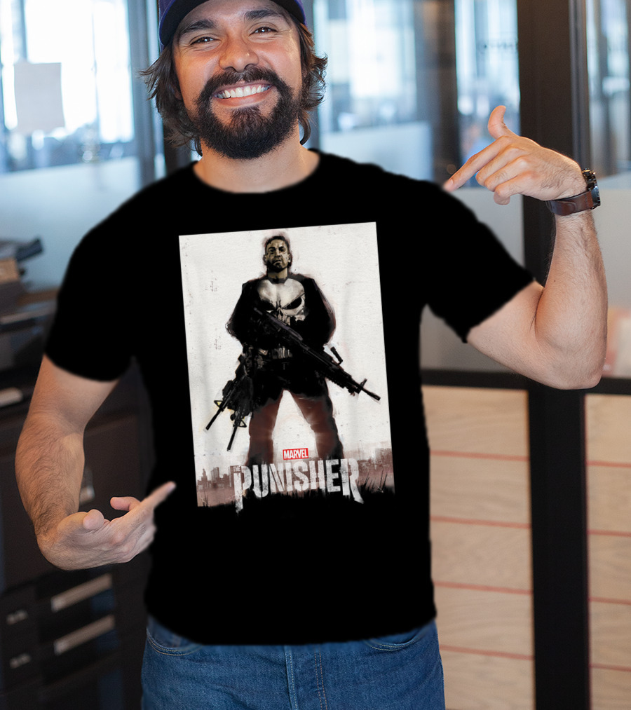 Marvel The Punisher Frank Castle One Man Army Standing With Weapons And Skull Emblem T-Shirt