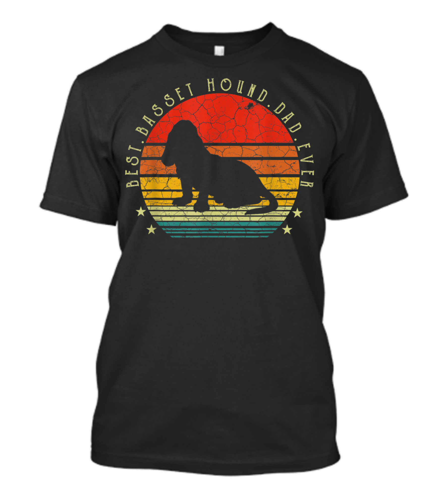 Best Basset Hound Dad Ever Dog Lover Mens Retro Sunset T-Shirt