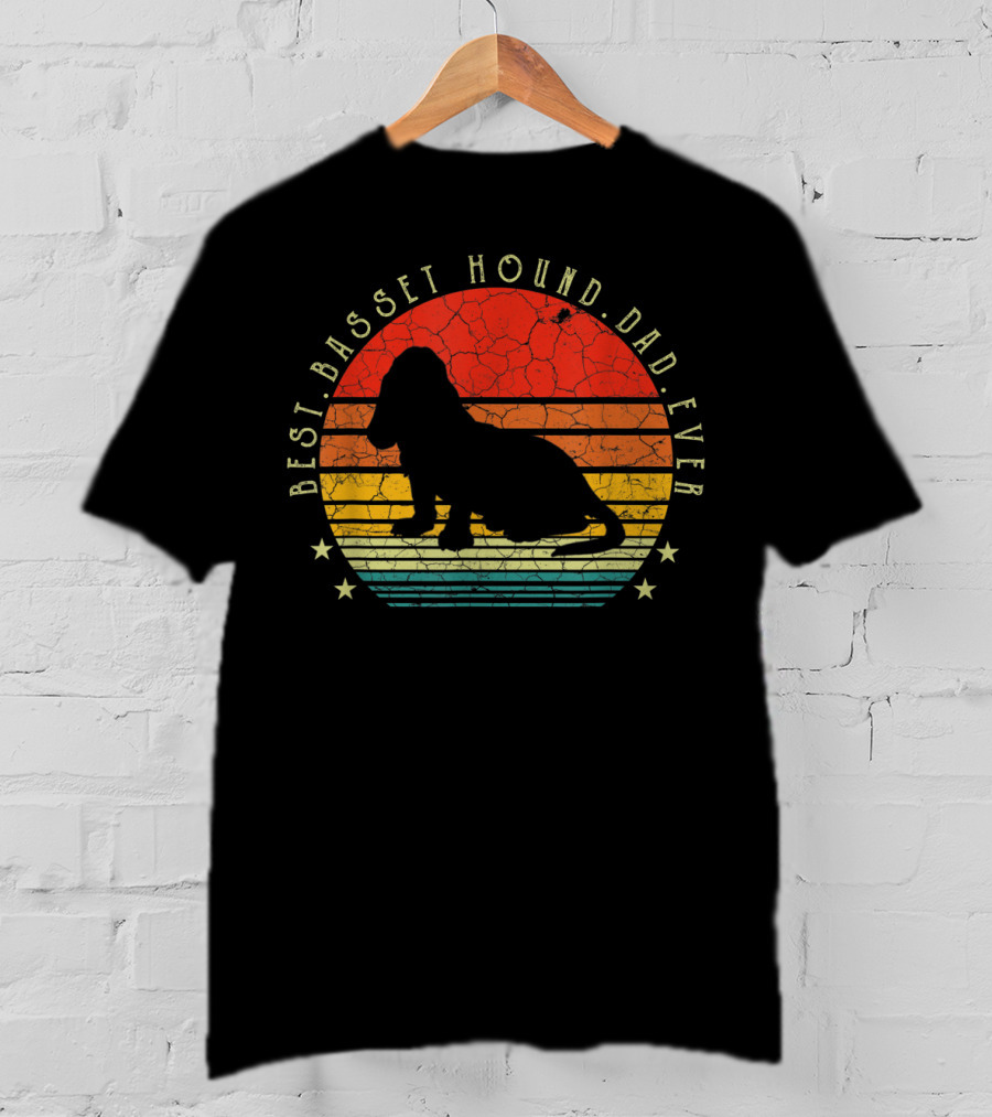 Best Basset Hound Dad Ever Dog Lover Mens Retro Sunset T-Shirt