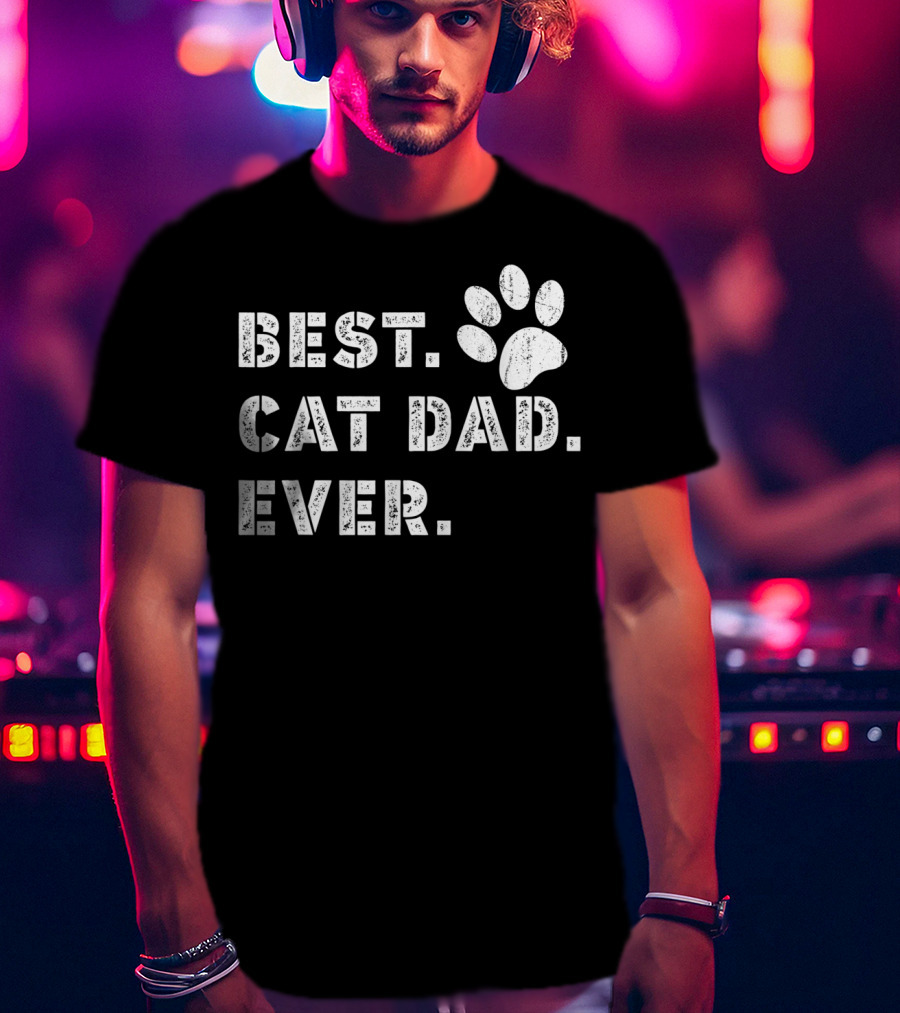 Best Cat Dad Ever Father's Day Mens Paw Prints T-Shirt