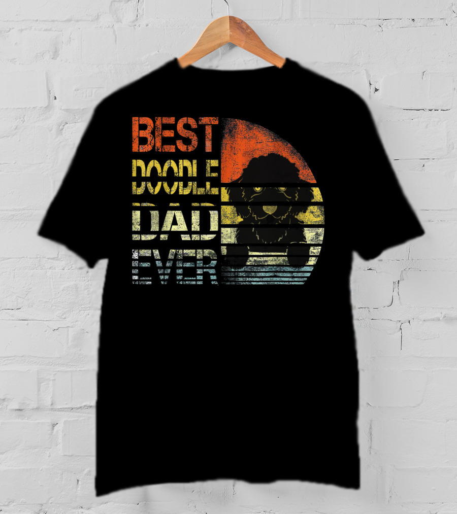Best Doodle Dad Ever Vintage Gold Sunset Dog T-Shirt