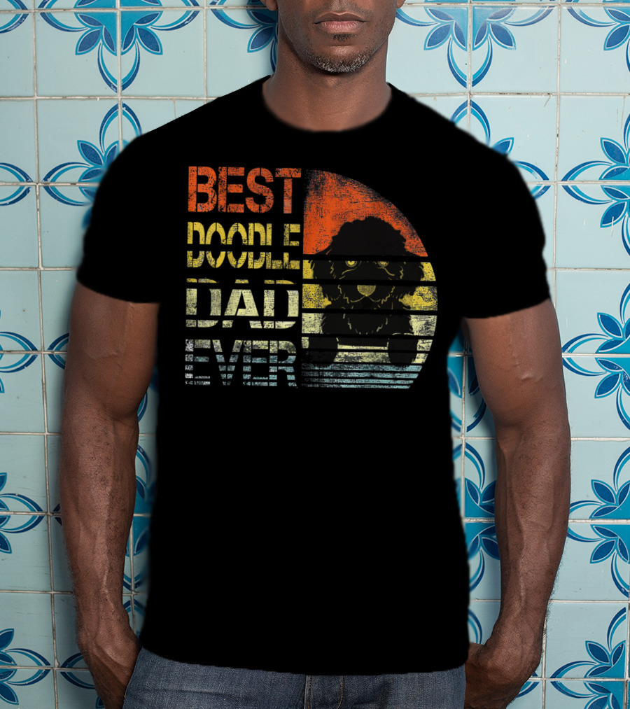 Best Doodle Dad Ever Vintage Gold Sunset Dog T-Shirt