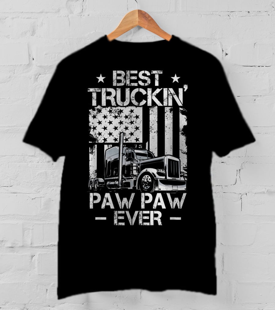 Best Truckin' Paw Paw Ever American Flag Semi Truck T-Shirt