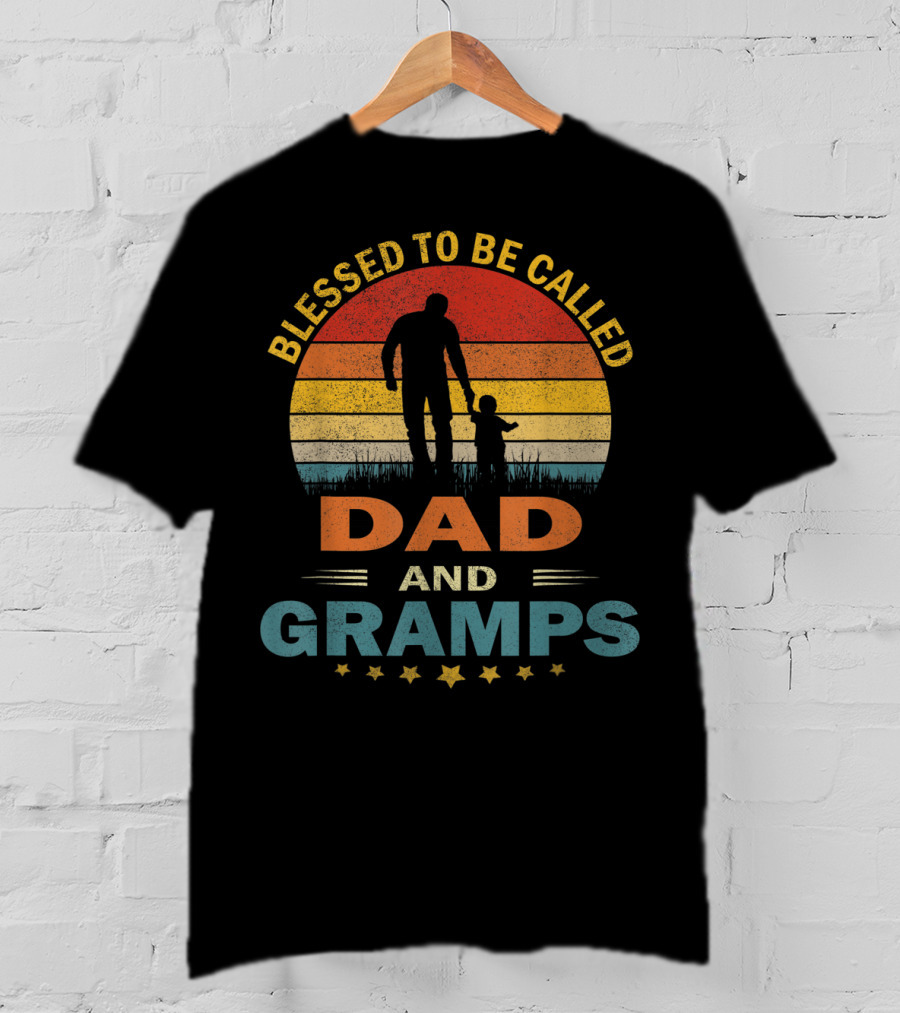 Blessed To Be Called Dad And Gramps Vintage Sunset T-Shirt