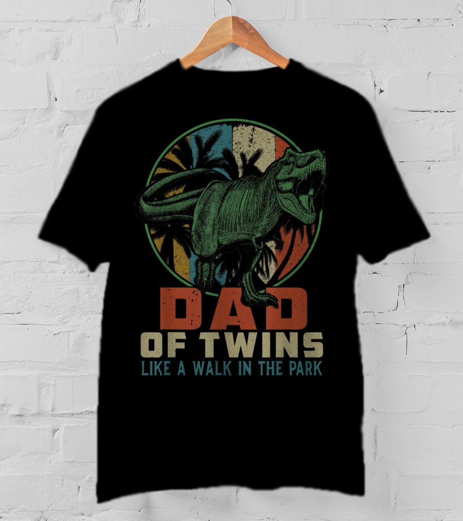 Dad Of Twins Like A Walk In The Park Dinosaur T-Shirt