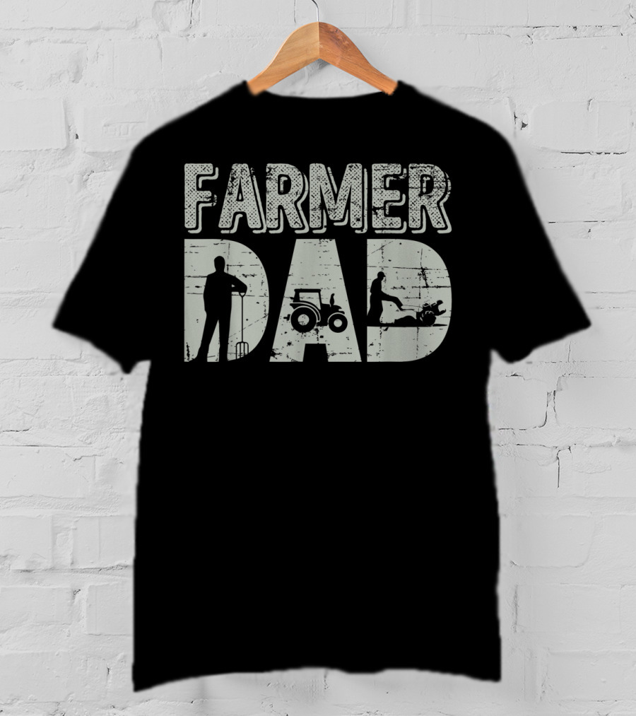 Farmer Dad Farming Tractor And Pitchfork T-Shirt