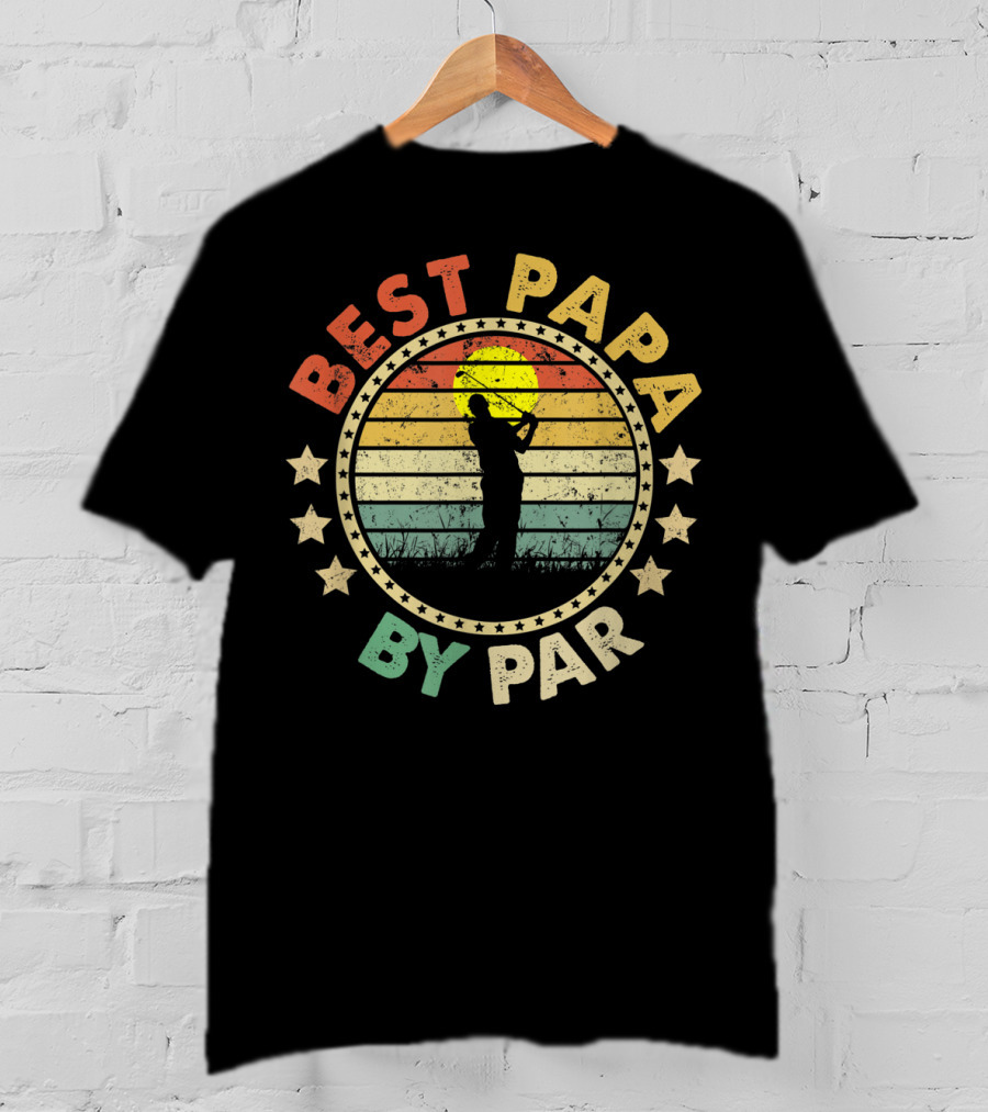 Best Papa By Par Retro Golf Sunset Father's Day Men's T-Shirt