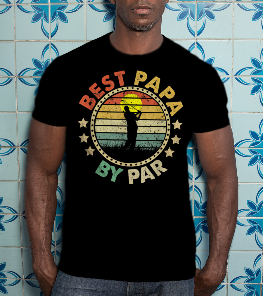 Best Papa By Par Retro Golf Sunset Father's Day Men's T-Shirt