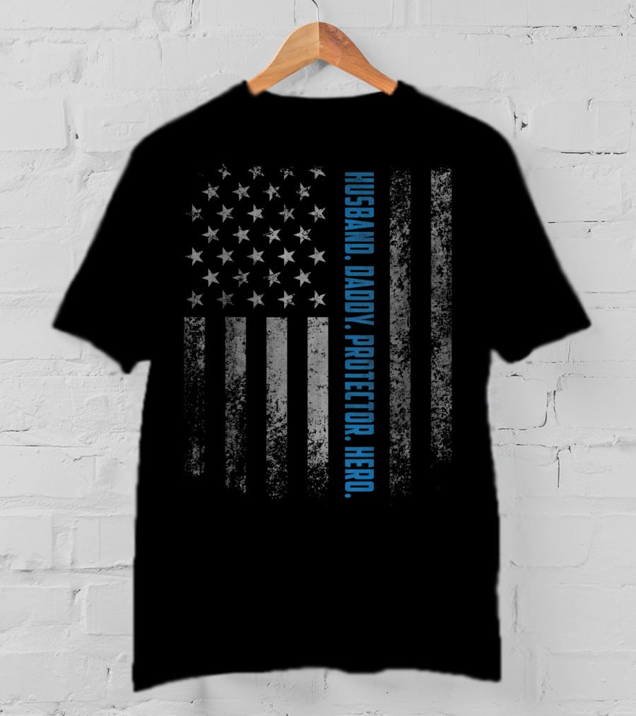 Husband Daddy Protector Hero American Flag Vintage T-Shirt